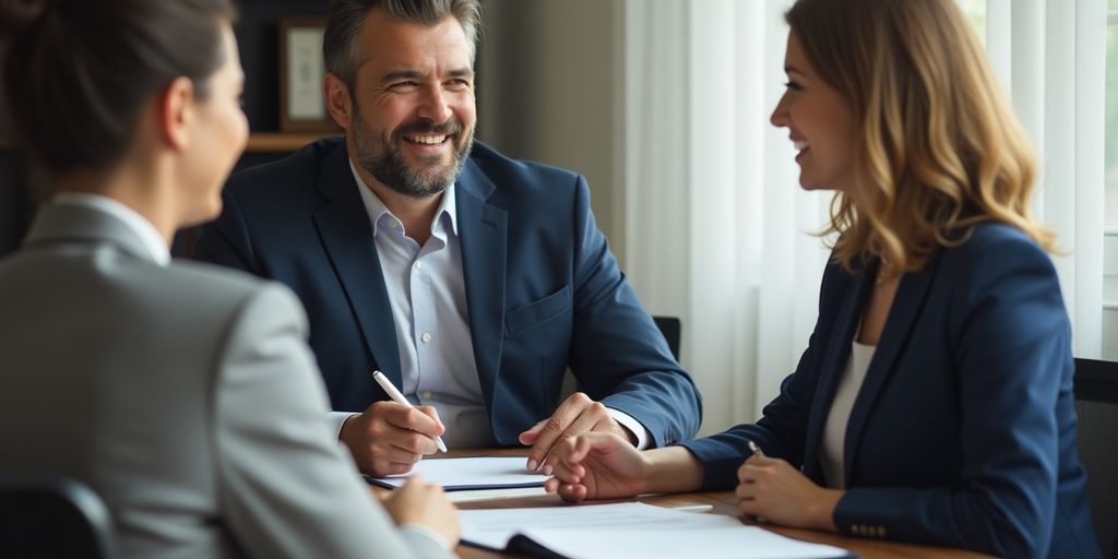 Vermieter spricht mit einem Anwalt über Rechtsschutzversicherung.