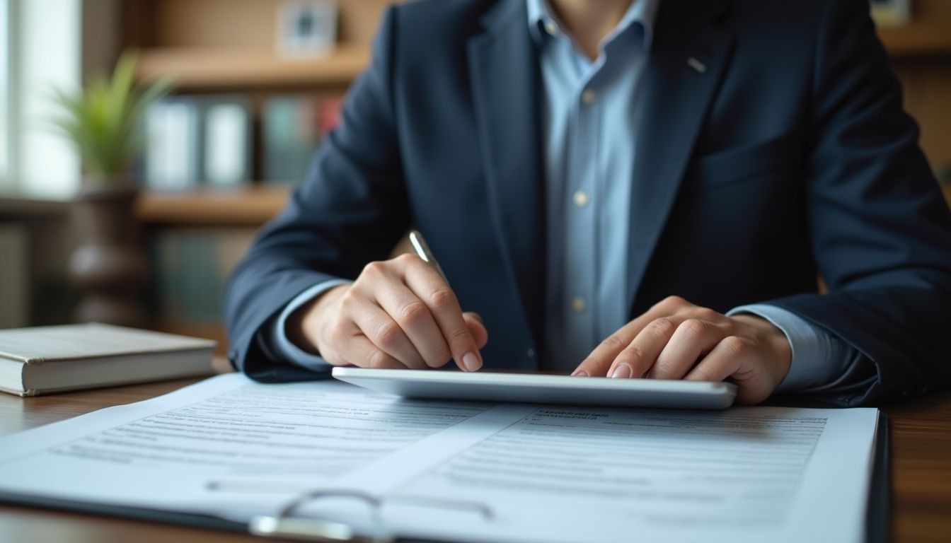 Rechtsanwalt arbeitet am Tablet zum Schadenersatz-Rechtsschutz
