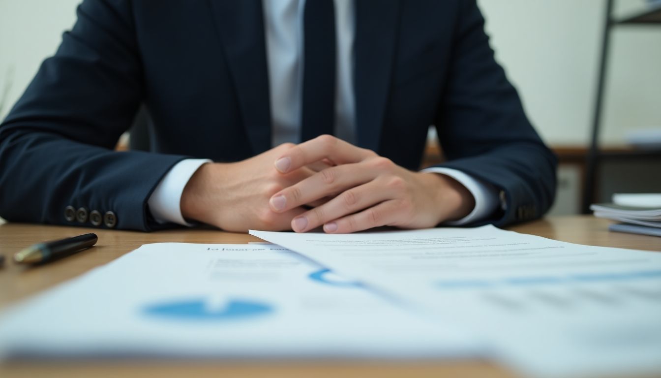 Anwalt prüft Dokumente für einen Stichentscheid im Büro