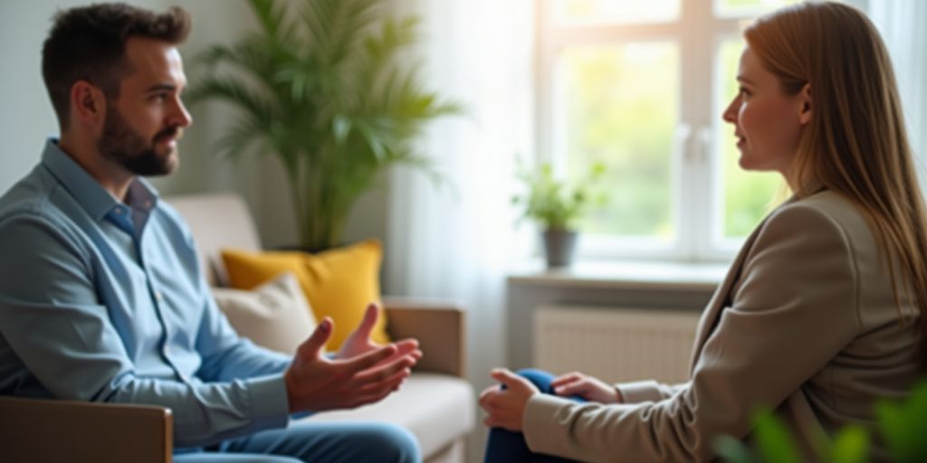 Mediation zwischen Klient und Mediator in entspannter Atmosphäre.