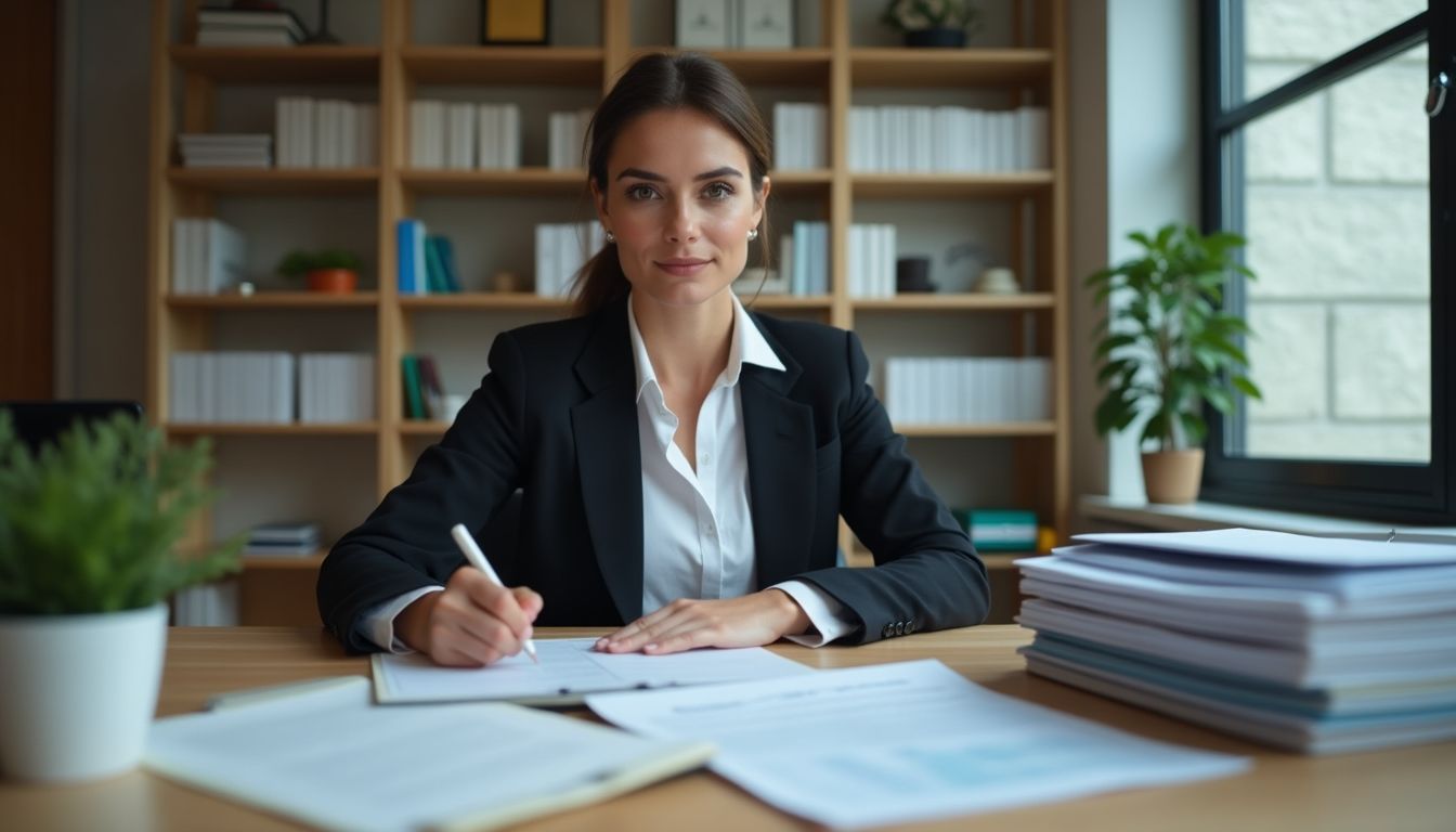 Anwältin für Verkehrsrechtsschutz arbeitet im Büro