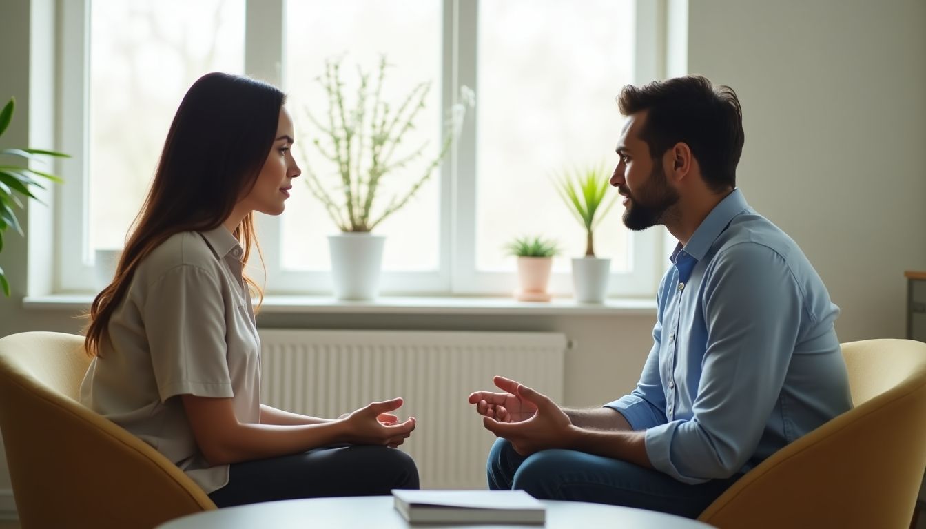 Paar in Mediation, bespricht Ehestreitigkeit.