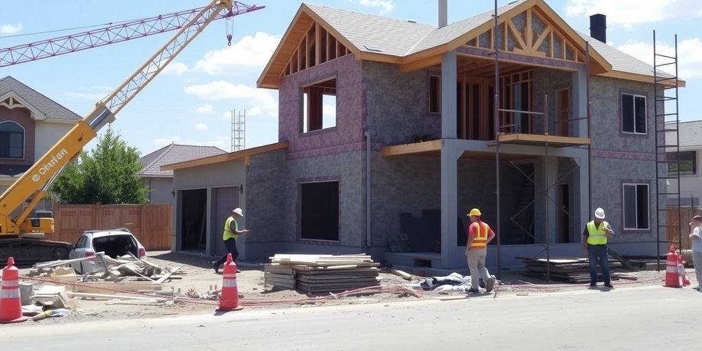 Construction site with workers and equipment