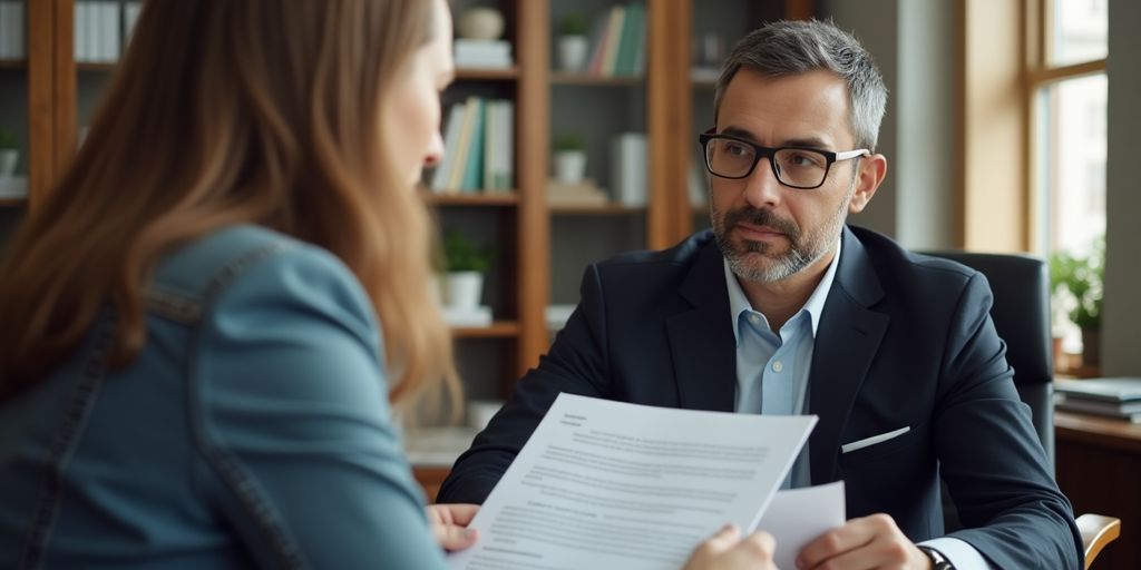 Revision: Anwalt berät einen Klienten zu Rechtsschutzversicherungen.