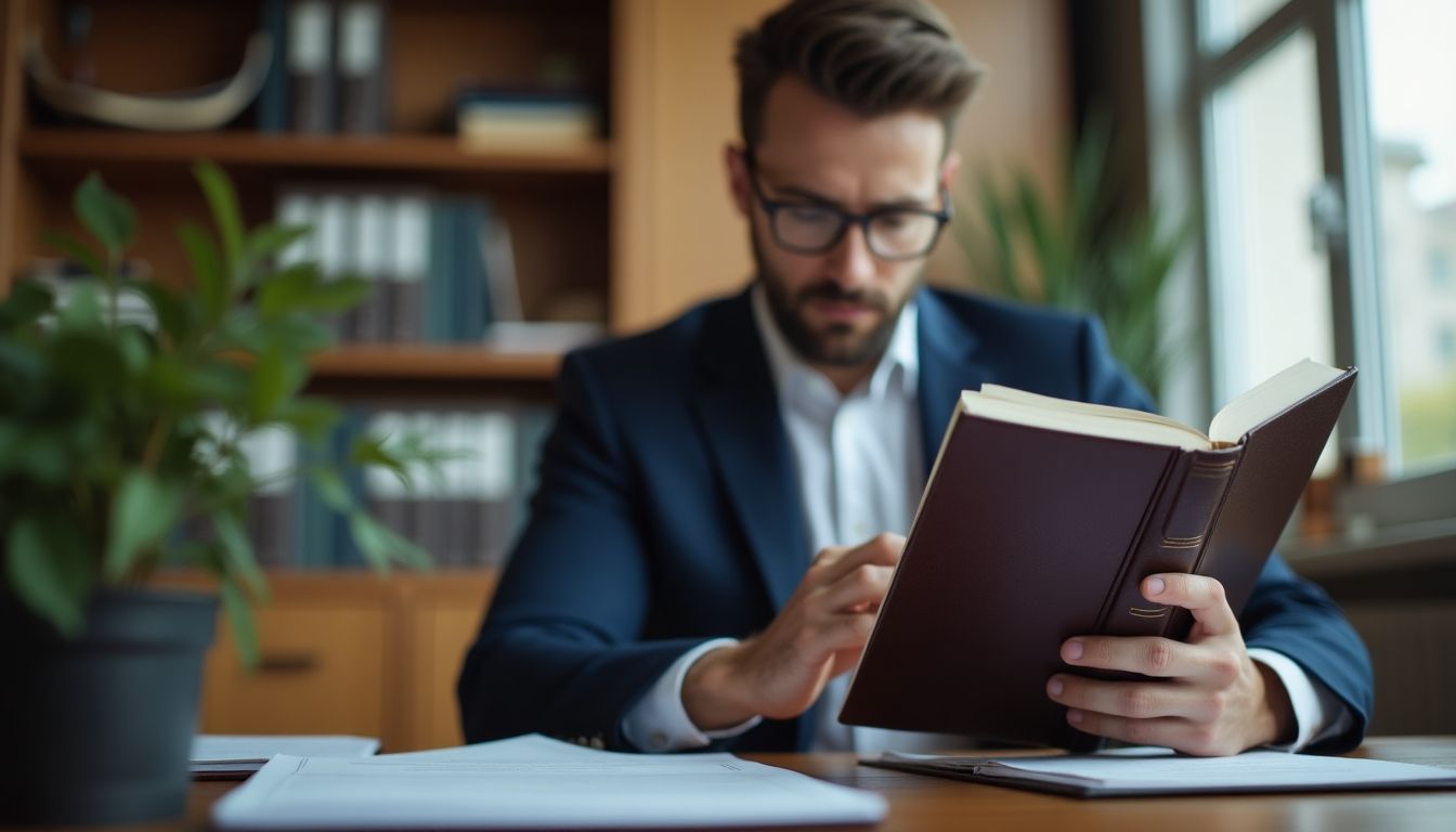 Rechtsanwalt recherchiert Informationen zur Zwangsvollstreckung.