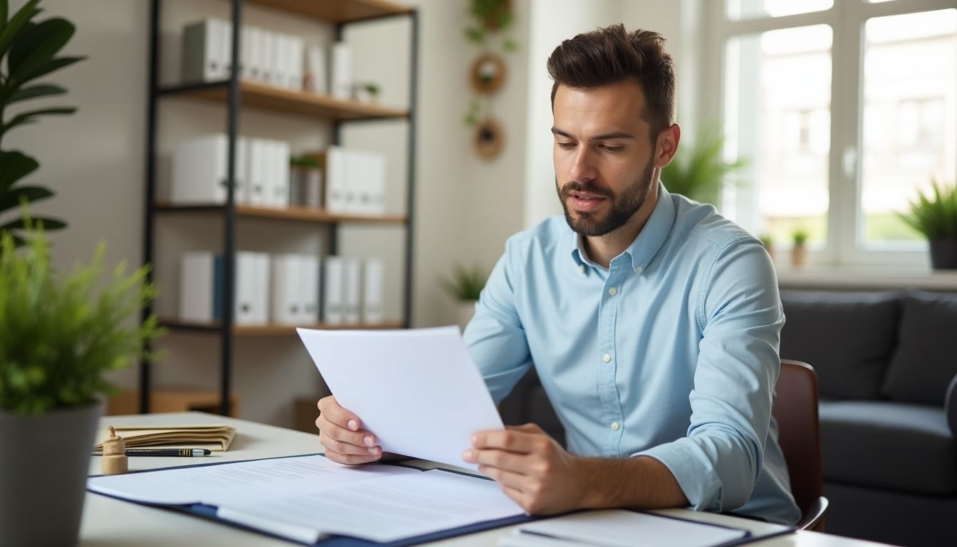 Versicherungsnehmer liest die Versicherungsbedingungen einer Klage