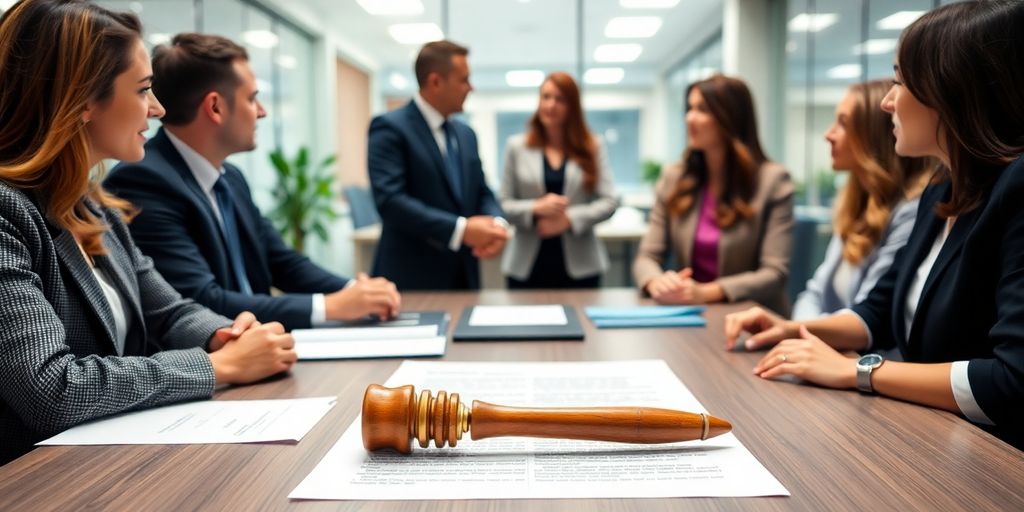 Geschäftsleute im Gespräch über den Vermögensschadensrechtsschutz