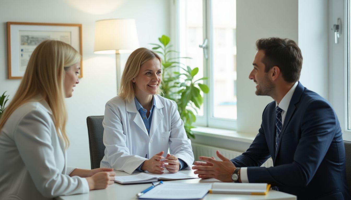 Versicherungsmakler erklärt Mediziner die Vorteile einer Rechtsschutzversicherung für niedergelassene Ärzte