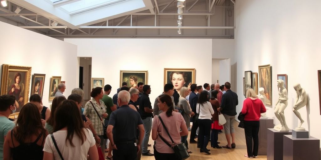 People viewing art in a modern gallery