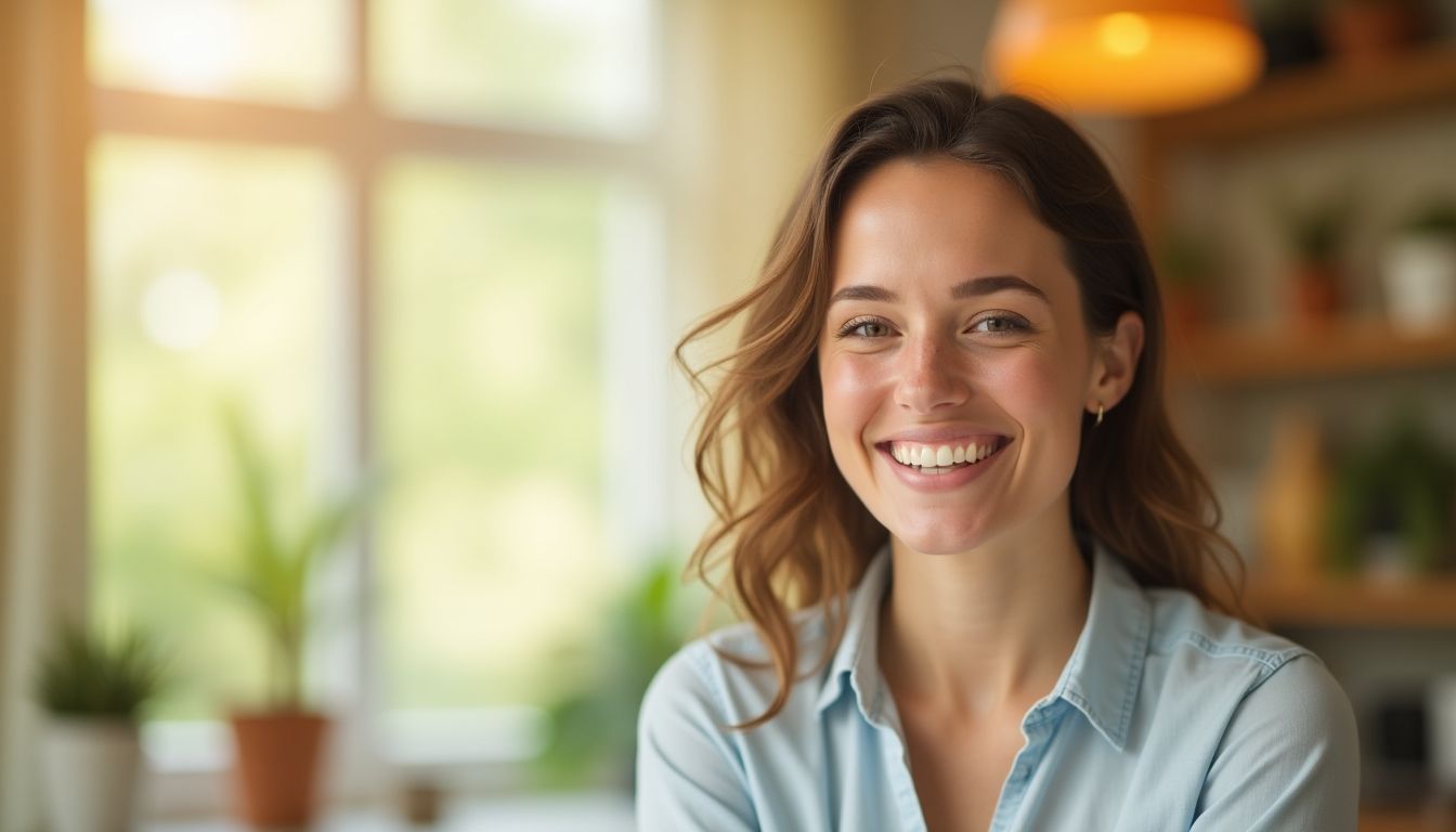 Smiling person in a bright environment, symbolizing liability insurance.