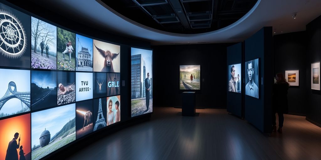 Digital art gallery with screens