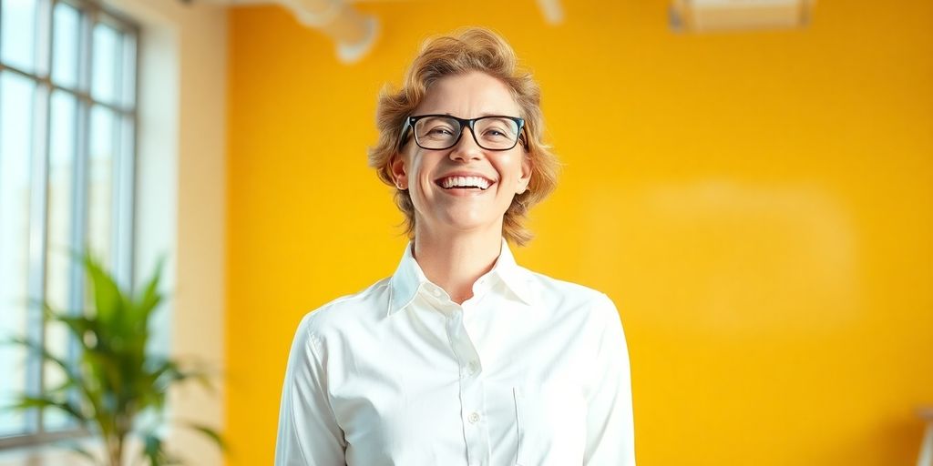 Lächelnde Person im hellen Umfeld für Diensthaftpflicht.