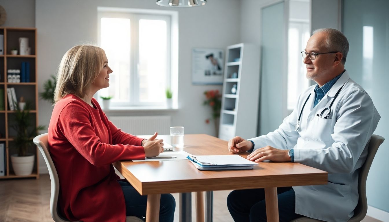 Immuntherapie: Arzt und Patient besprechen Behandlung in heller Praxis.