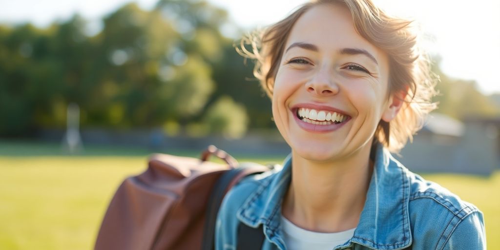 Lächelnde Person in heller Umgebung, Sicherheit bei Gewässerschaden.