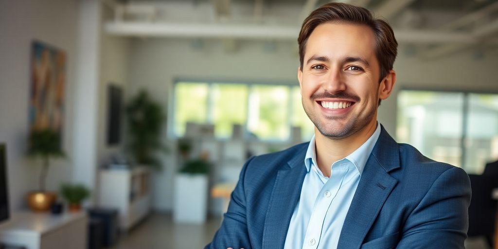 Unabhängiger Versicherungsberater: Wartet im modernen Büro auf seinen Gesprächspartner.