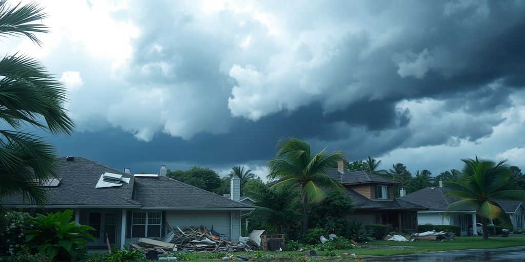 Storm causing damage to houses and trees