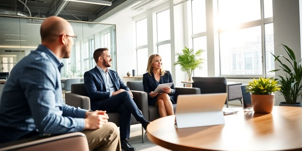 Berater und Kunde im modernen Büro bei der Beratung.
