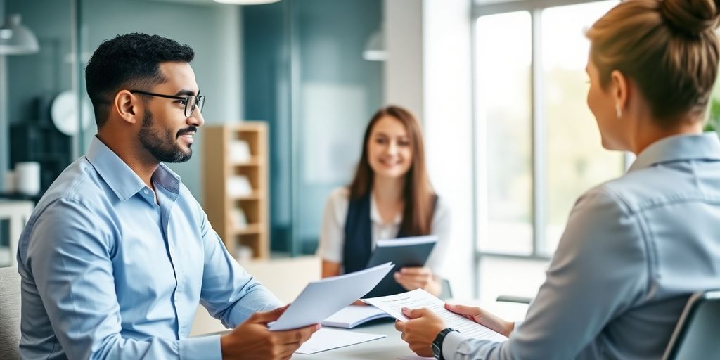 Beratungsgespräch zur Hagelversicherung in einem modernen Büro.