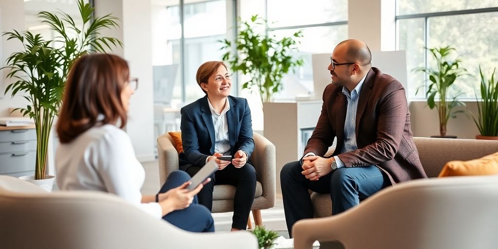 Beratungsgespräch zur Waldversicherung im modernen Büro.