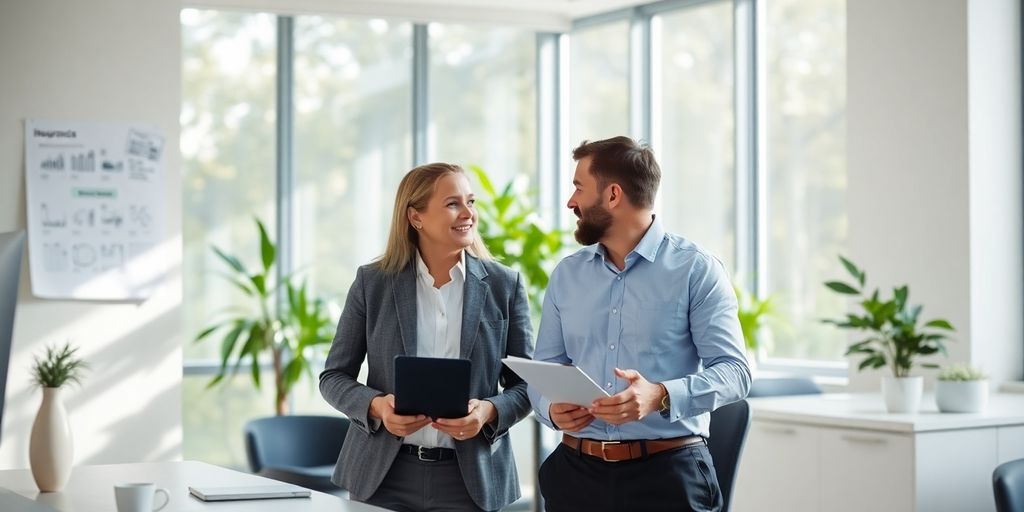 Berater und Kunde im modernen Büro.