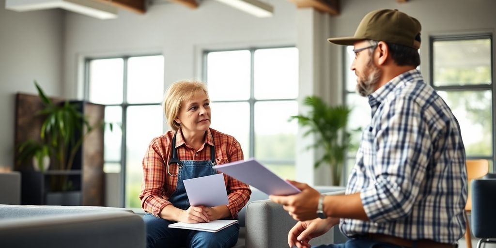 Berater und Landwirt im modernen Büro.
