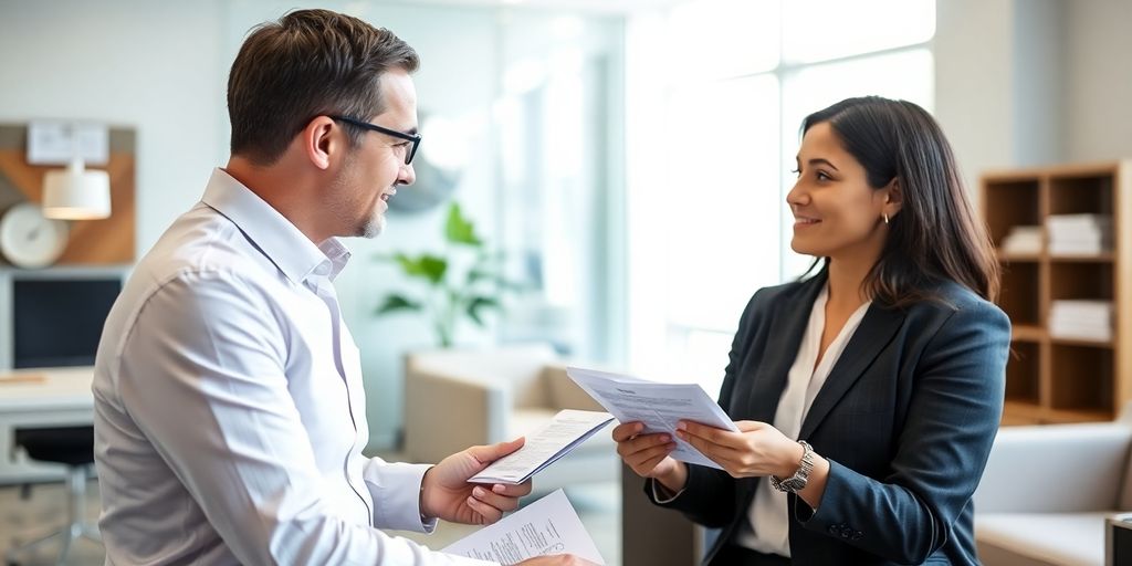 Berater und Kunde im hellen, modernen Büro