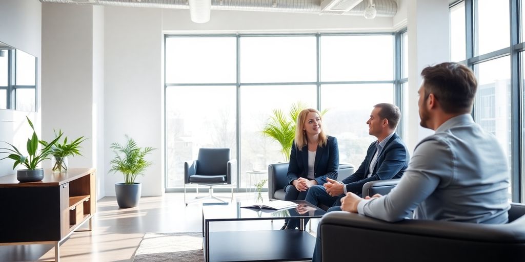 Berater und Kunde im modernen Büro.