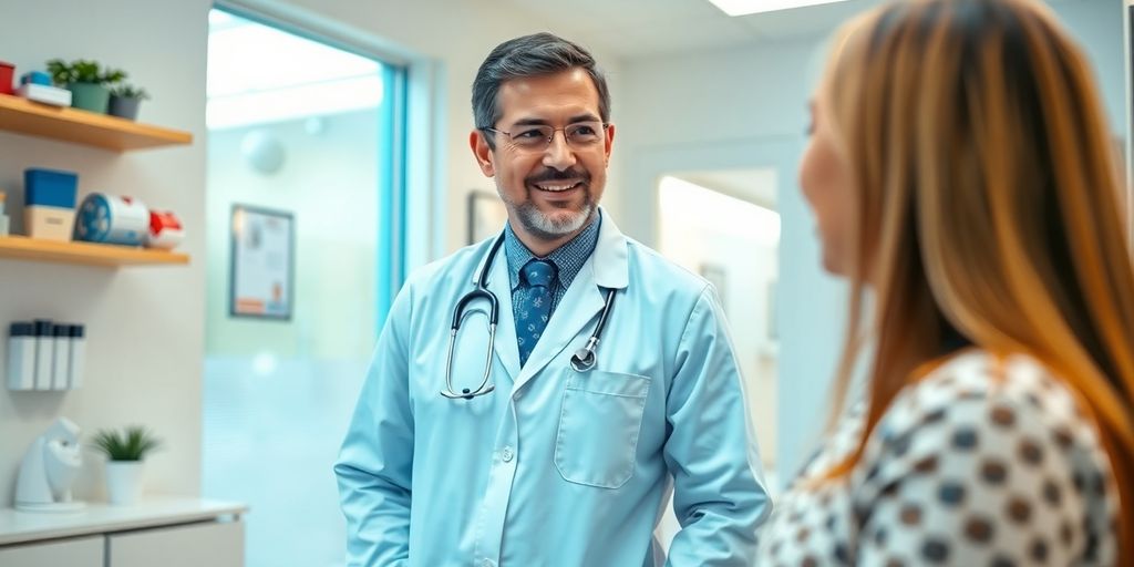 Dokumentationspflicht Arzt: Arzt und Patient im Gespräch in moderner Praxis.