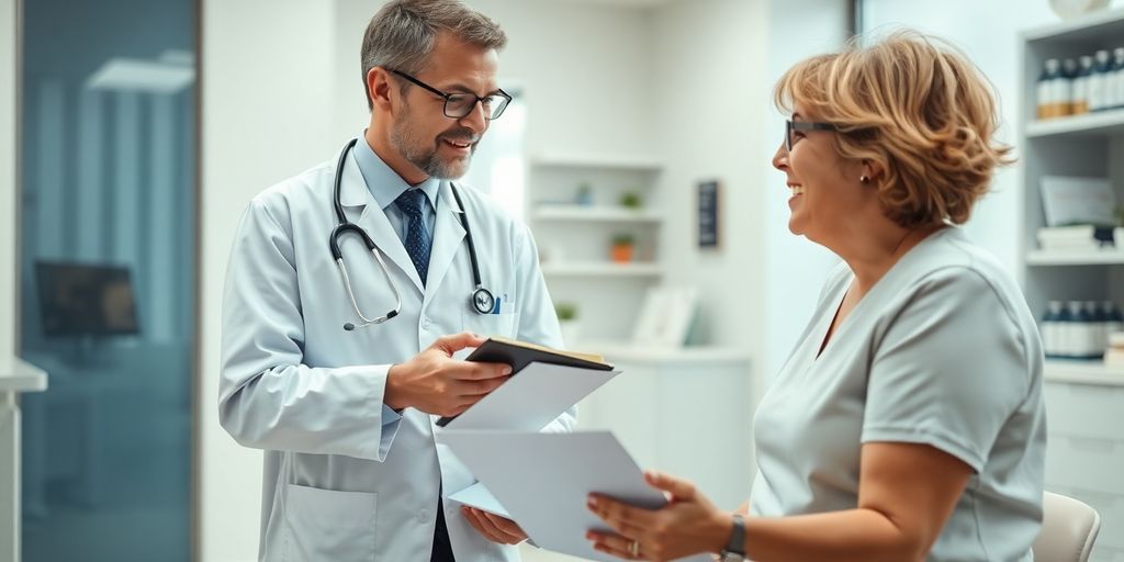 Dokumentationspflicht Arzt: Arzt und Patient im Gespräch in moderner Praxis.