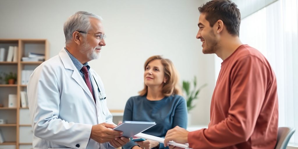 Arzt und Patient im Gespräch in moderner Praxis