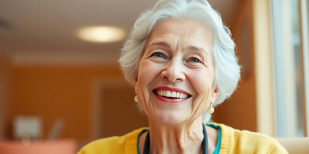 Barthel-Index in der Pflegeversicherung: Frau lächelt freundlich.