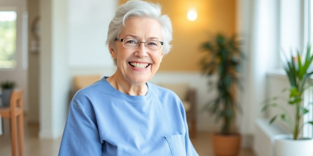 Ältere Frau nutzt körperbezogene Pflegemaßnahmen.