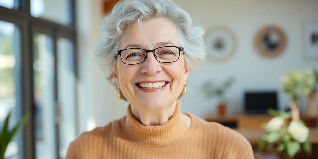 Berufsbetreuer: Frau lächelt in heller Umgebung.