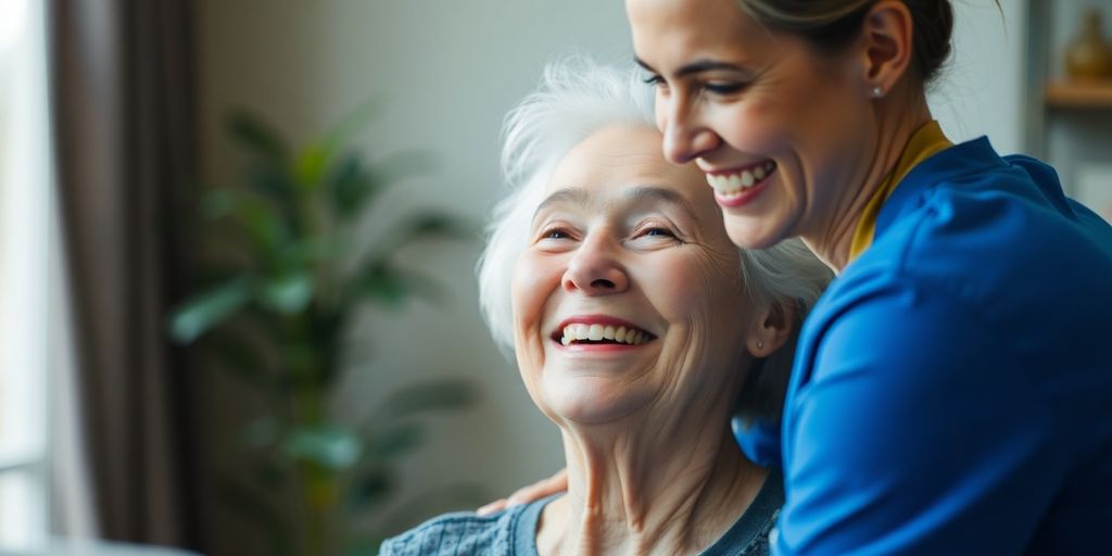 Lächelnde ältere Person in heller Umgebung.