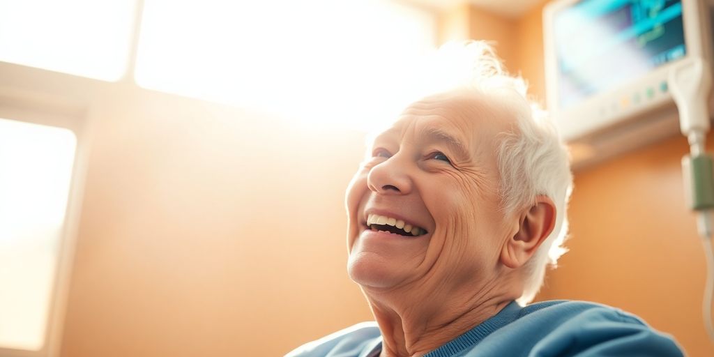 Älterer Mann erhält eine helfende Intensivpflege.