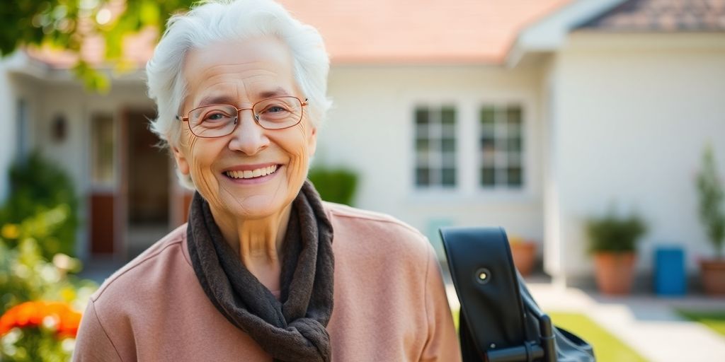Älterer weißer Mensch lächelt in hellen Umgebungen.