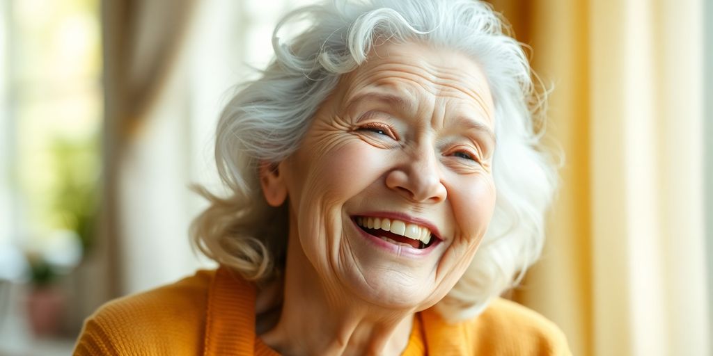 Hospizarbeit: Lächelnder älterer Mensch in einem hellen Umfeld.