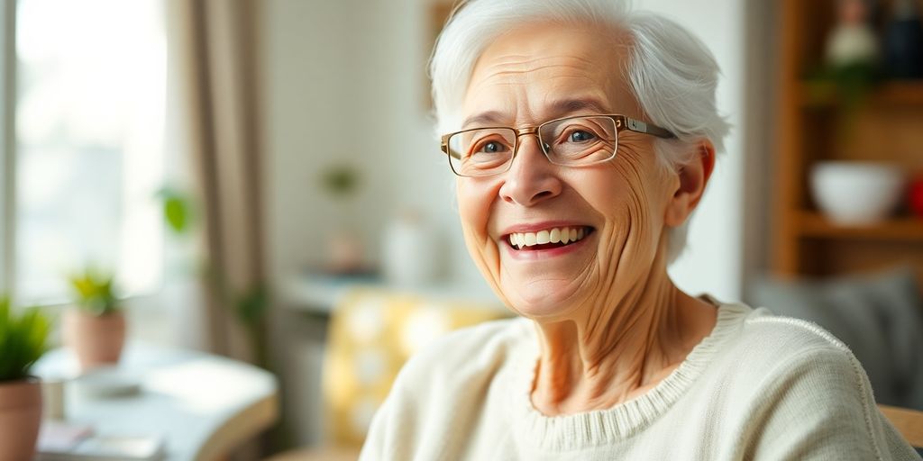 Lächelnder älterer Mensch in hellem Umfeld