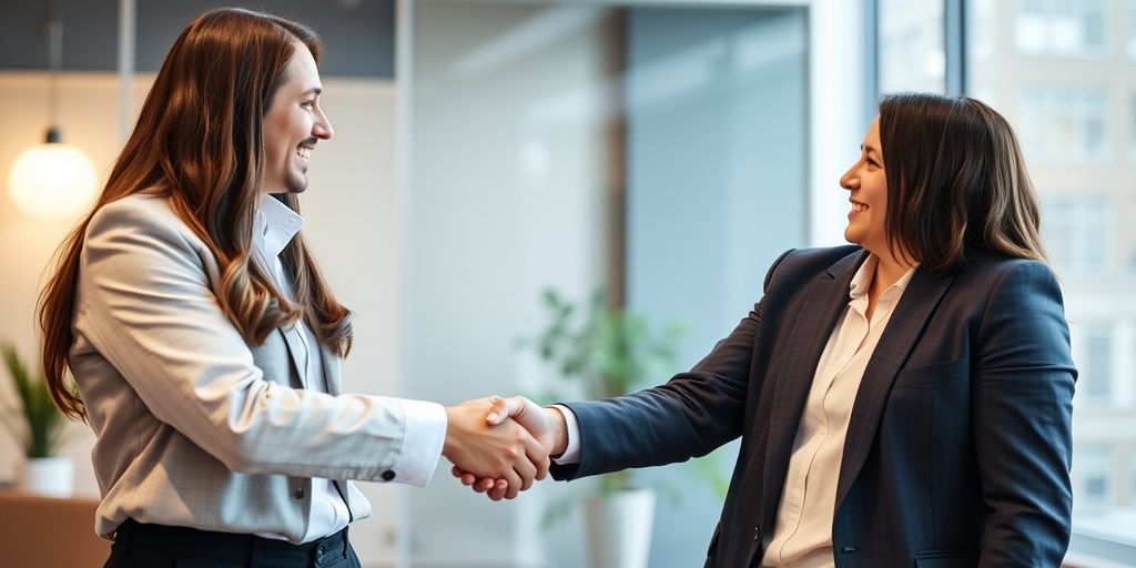 Business owner shaking hands with client