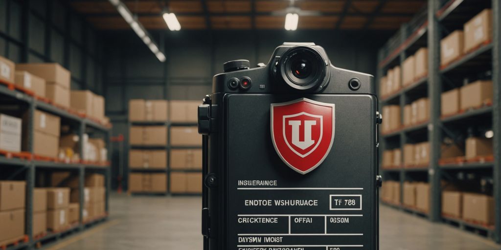 Warehouse with insurance shield and checklist