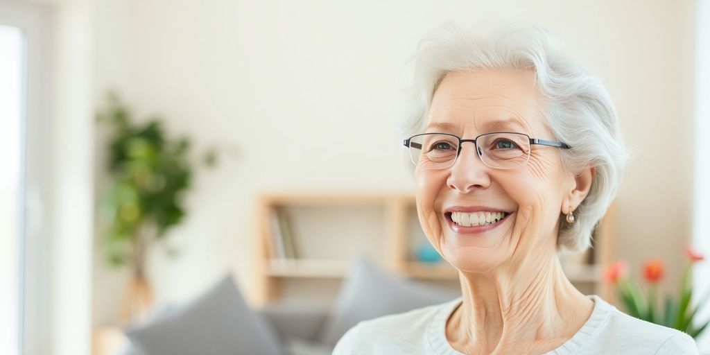 Frau kontrolliert Informationen zum Pflegebudget.