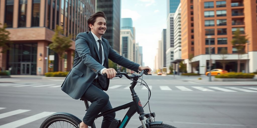 Business professional on e-bike in urban area