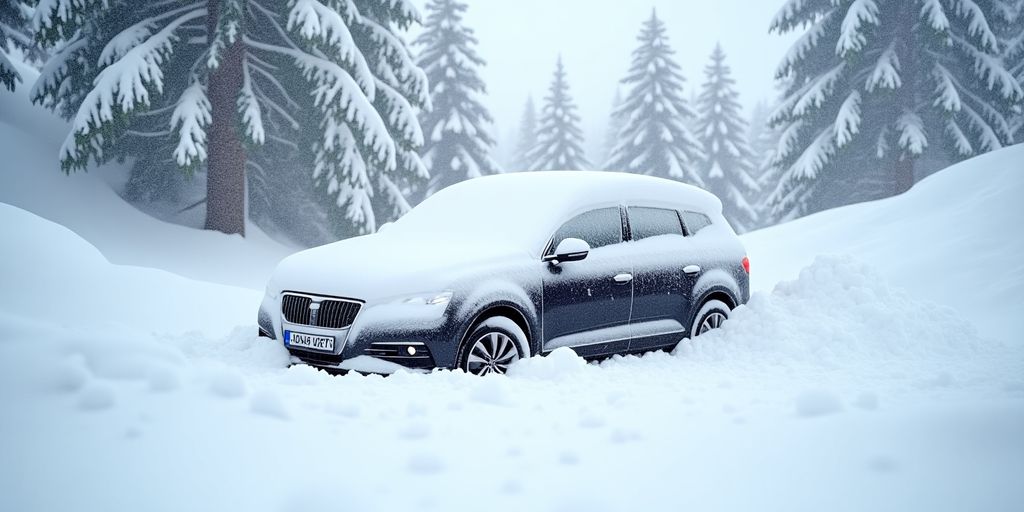Auto in einer Lawine eingeschneit.