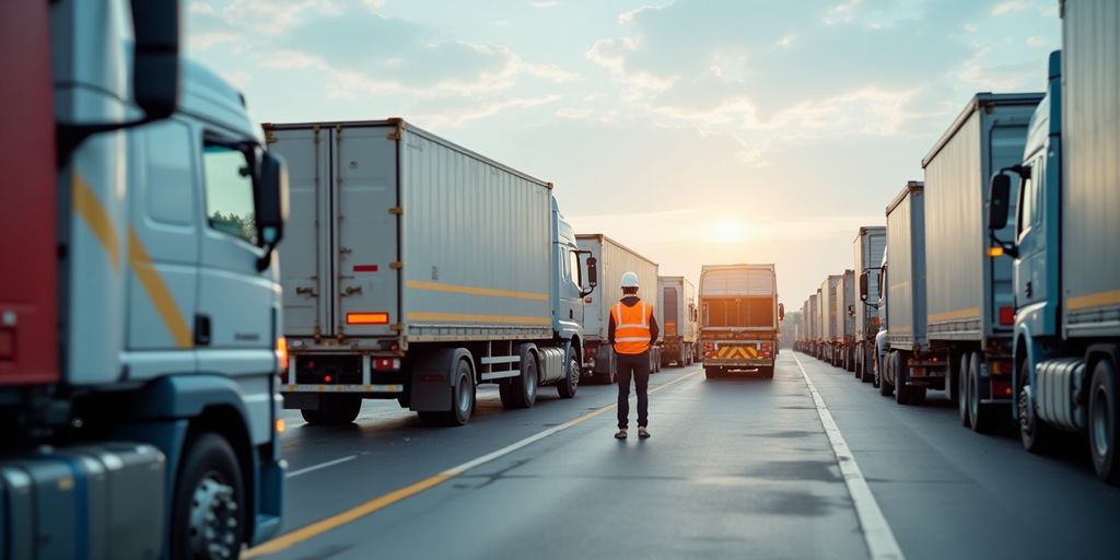 Logistikbereich mit Sicherheitsmaßnahmen und aktiven Mitarbeitenden.