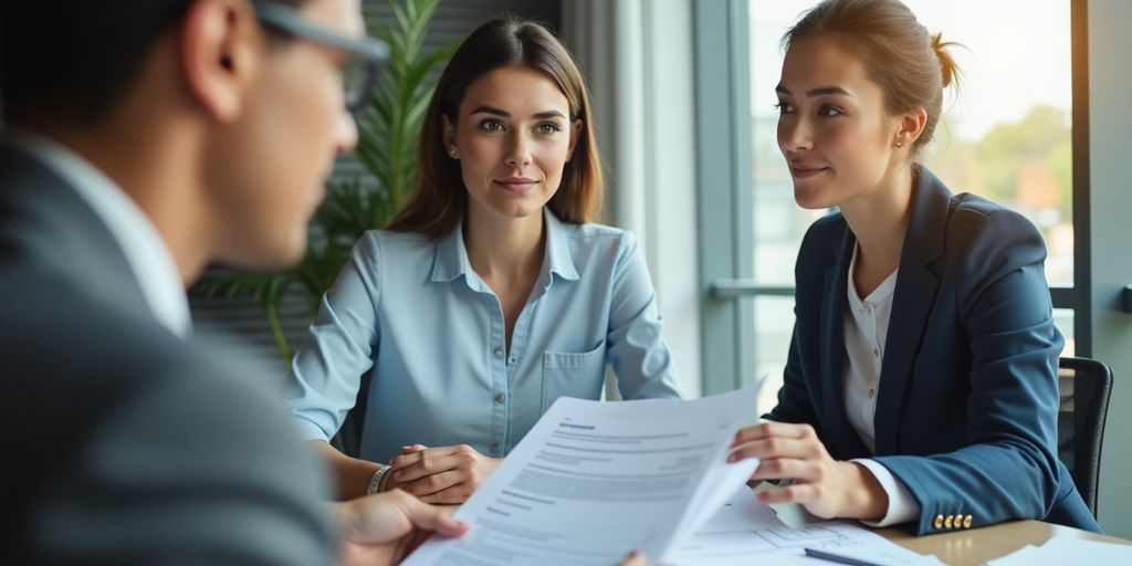 Versicherungsagent berät Kunden zu Schadenminderungskosten.