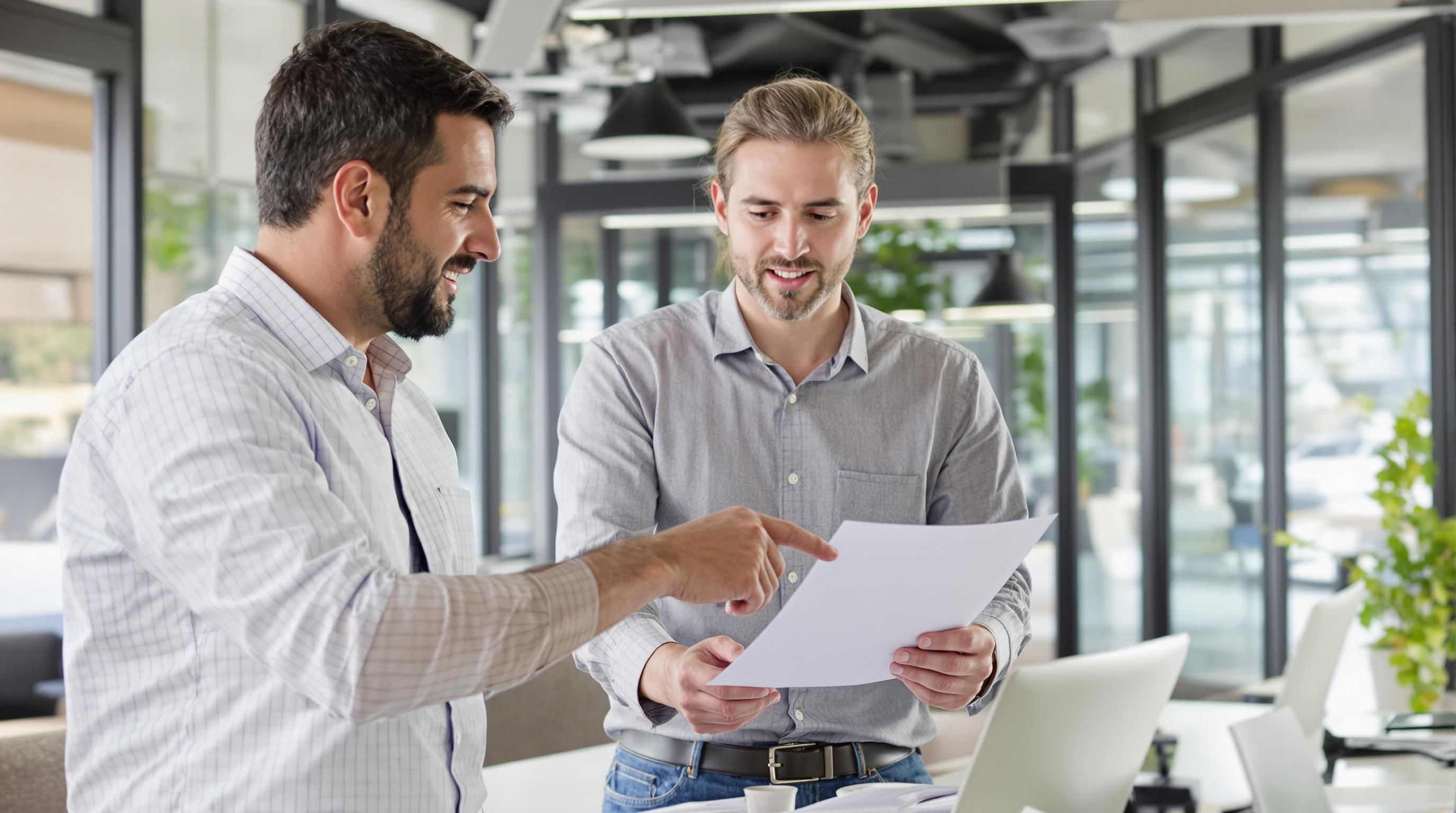 Advisor and client discussing insurance in a bright office.
