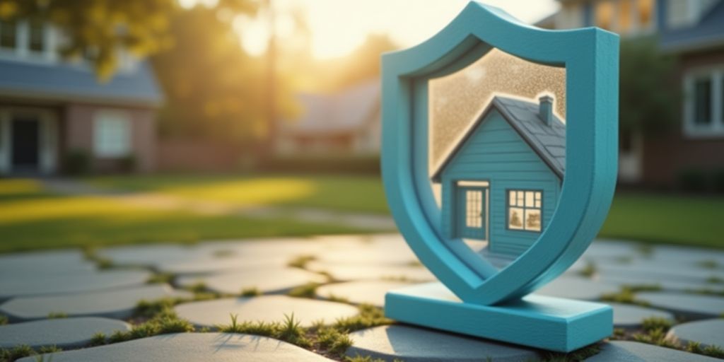 Haus mit Schutzschild, symbolisiert Versicherungsschutz.