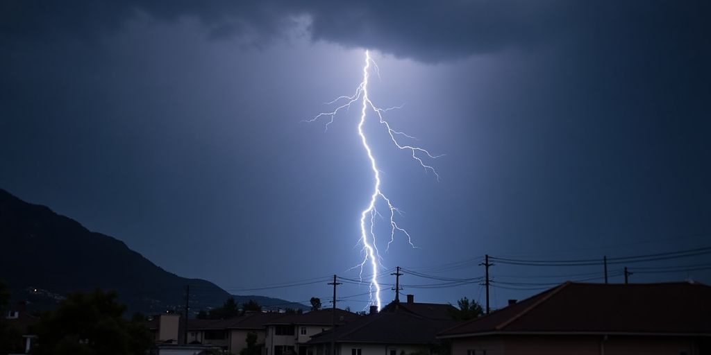 Überspannungsschäden durch Blitz: Blitz schlägt in Wohngebiet ein, verursacht Überspannung.