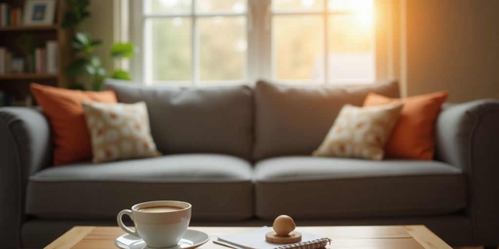 Unterkunftskosten: Gemütliches Wohnzimmer mit Sofa und Fenster.