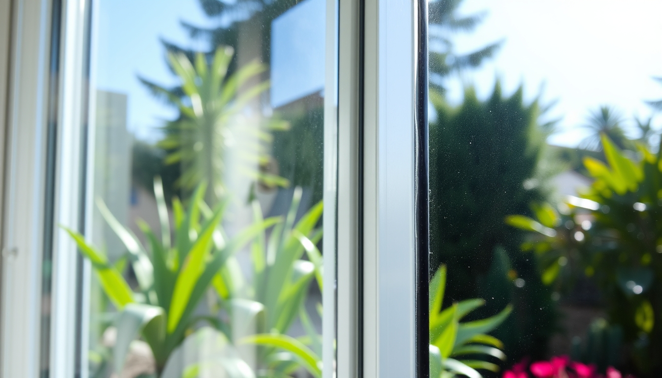 Modern window showcasing clear glass in a garden.